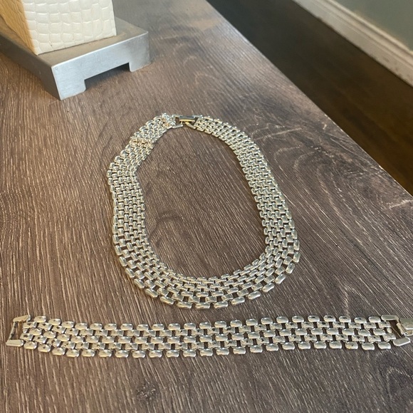 Vintage Napier Basket Weave Silver tone Chocker Necklace and matching bracelet - Picture 4 of 12